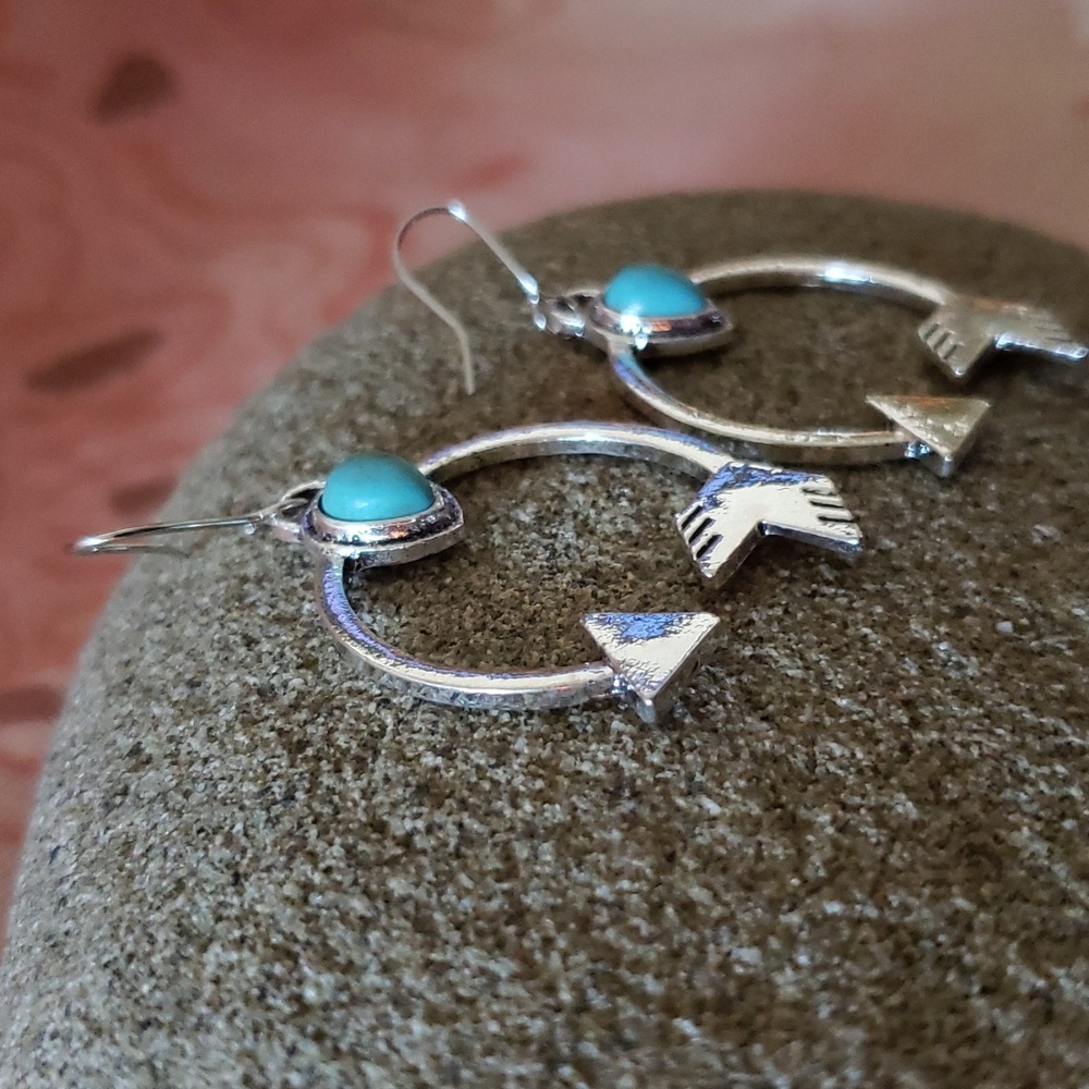 Arrow Earrings Turquoise Tribal Western Boho - Picture 6 of 9
